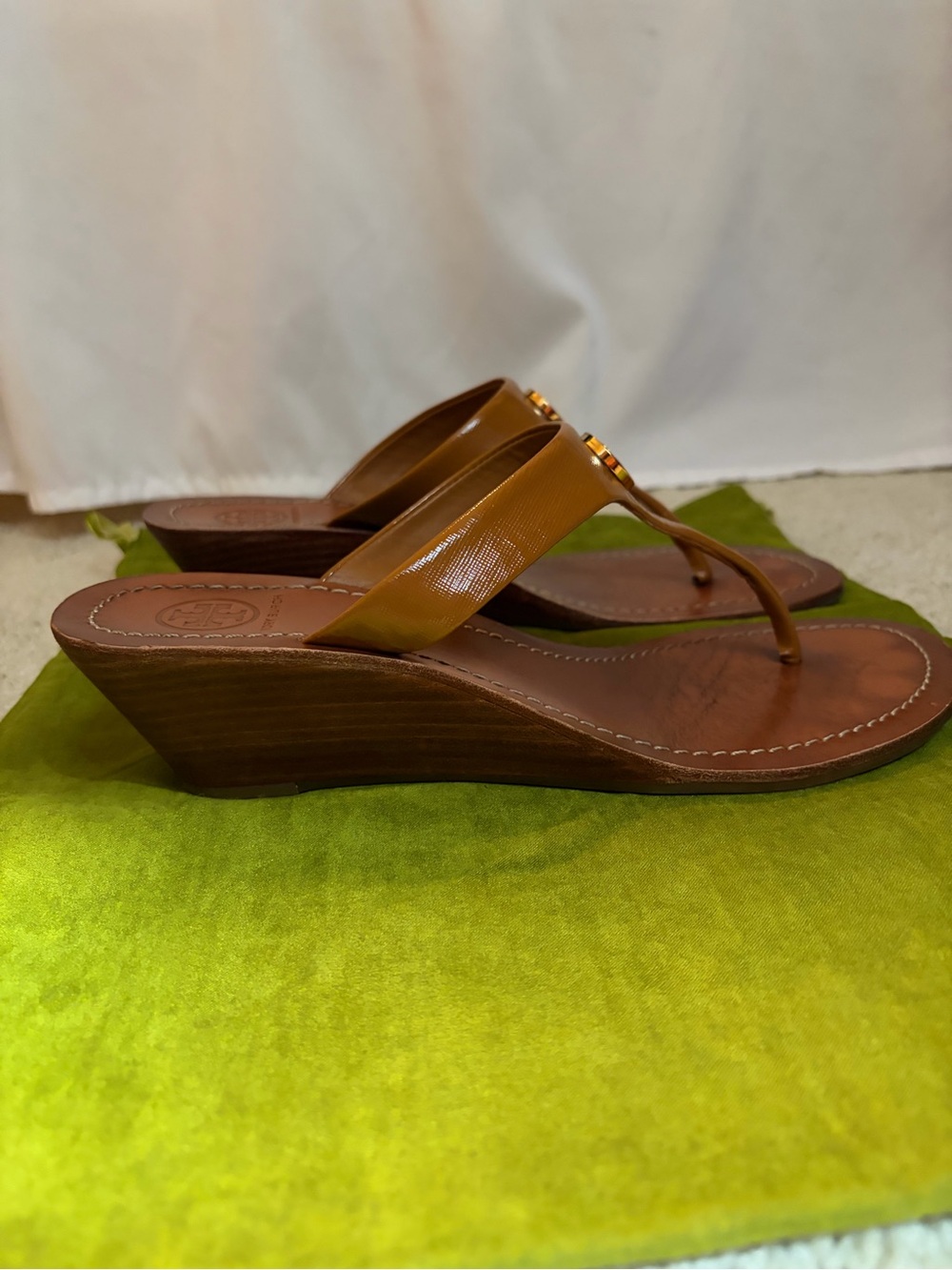 Tory Burch Tan Leather Mini Wedge Sandals - Picture 3 of 10